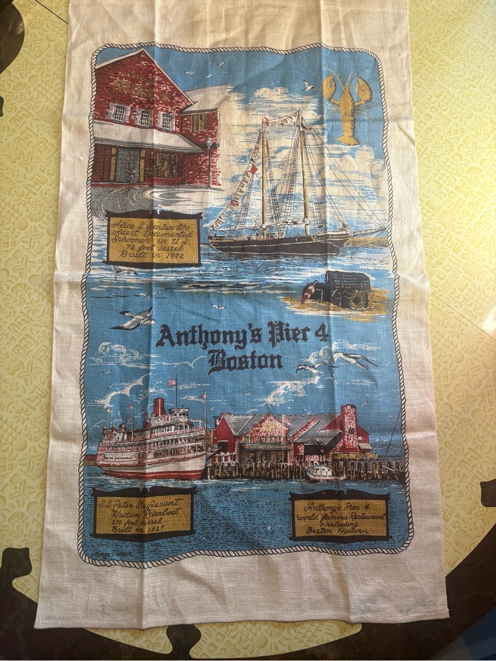 Vintage Anthony's Pier 4 Boston Nautical Tea Towel
